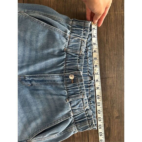 American Eagle Light Wash Wide Leg Jeans Size 10 Y2K NWT Cinched Ruffle Waist - Picture 11 of 15